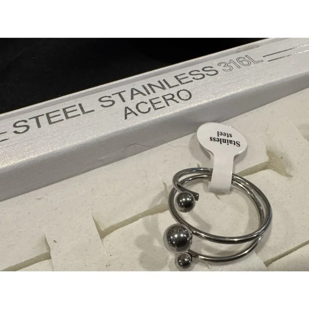 Acero Gold Coiled Balls Stacked Womens Ring Silver Stainless Steel 316L 20 US 11